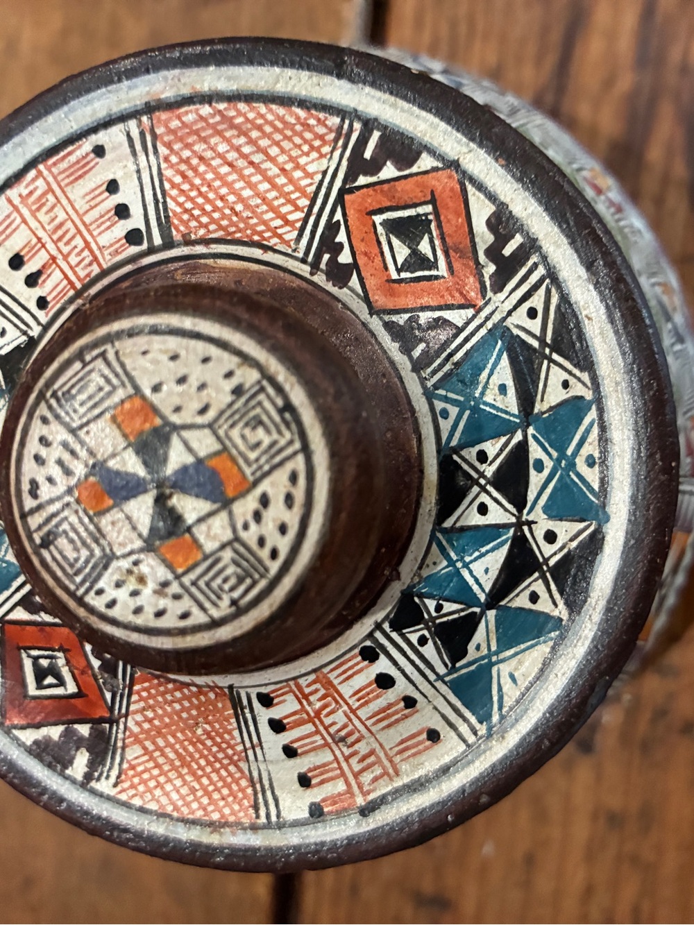 Vintage Peruvian pottery jar with lid- signed by artist